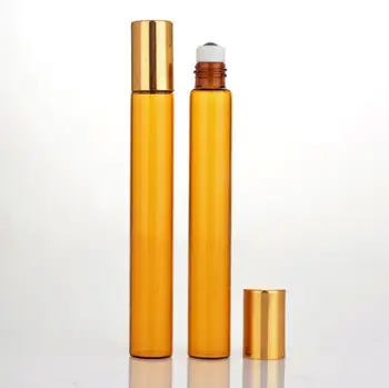 Toptan 10ml rulo şişeler uçucu yağlar için roll-on doldurulabilir parfüm şişesi altın kapaklı