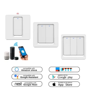 Tuya WiFi AB / İNGİLTERE Standart 1/2/3 Gang Akıllı Düğme İşık Anahtarı Ev Otomasyon Modülü Mobil/Ses Kontrolü Google Ev Alexa