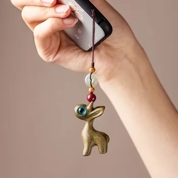 Tüm yol barış sandal ağacı geyik araba anahtarlık kolye güzel küçük taze cep telefon ahizesi yaratıcı askı süsleri