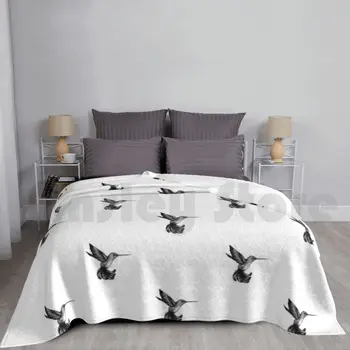 Tüy detaylandırma battaniye moda özel 2479 siyah beyaz kuş sinek kuşu ile siyah ve beyaz sinek kuşu