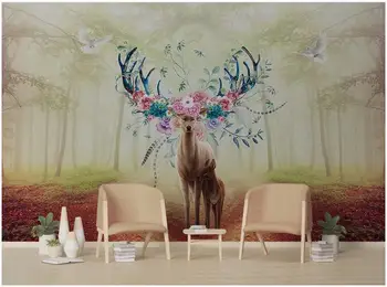 WDBH Özel duvar 3d fotoğraf duvar kağıdı Fantezi orman geyik çiçekler oturma odası ev dekor 3d duvar resimleri duvar kağıdı oturma odası için