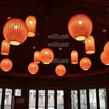 willlustr hasır kolye lamba el yapımı ahşap süspansiyon ışık rugby şekli aydınlatma hasır asılı ışık otel restoran salonu