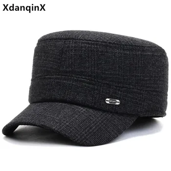 XdanqinX Yeni Kış erkek Şapka Donanma Kap Kalın Sıcak Askeri Şapka Ayarlanabilir Boyutu Erkekler Düz Kap Soğuk Geçirmez Rüzgar Geçirmez Earmuffs Kap