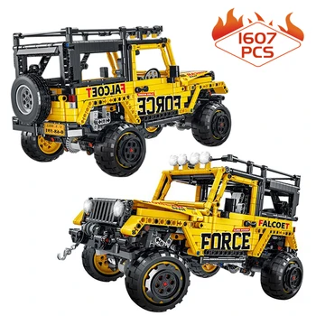Yaratıcı Uzman Sarı Off-road Jeep Araba 1607 adet SUV Spor Araç Moc Modüler tuğla Yapı taşı Teknik Model oyuncak