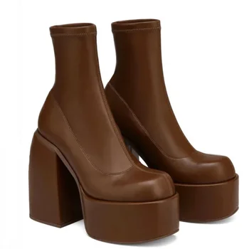 Yarım çizmeler kadın Moda Yüksek Platform Yüksek Topuklu 2023 Yeni Tıknaz Topuk Fermuar tasarım ayakkabı platform ayakkabılar kadın ayakkabısı