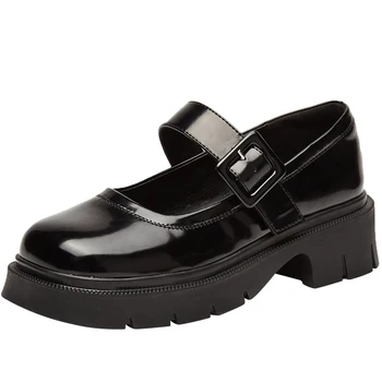 Yeni Mary Jane Kalın Topuk Kalın Alt Kolej Tarzı Küçük tek Ayakkabı Rahat Retro Küçük deri ayakkabı Kadın tek ayakkabı