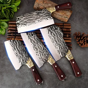 Yeni Mutfak Bıçakları Çin kasap bıçağı 4 ADET Pişirme Aracı Et Dilimleme Kemik Doğrama Yardımcı Et Cleaver Ahşap Saplı Araçları