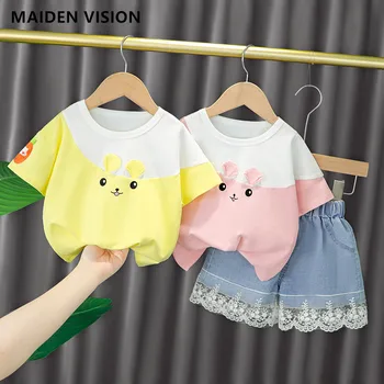 Yeni Varış Kız Moda giyim seti 2 Adet Bebek Takım Elbise kısa kollu tişört + kot Çocuk Giysileri Kız Takım Elbise Bebek kız kıyafet