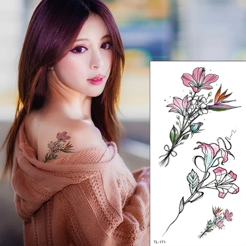 Yeni çiçek dövme sahte dövme kadın arapça dövmeler gül geri vücut kol bacak yüz benzersiz çiçek Kroki dövme etiket kız hediye