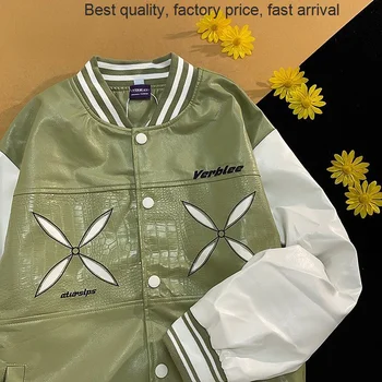 Yüksek kaliteli lüks marka Hip Hop kolej ceketi Erkek büyük boy Retro PU deri Renk Bloğu kolej ceketleri Bayan Harajuku Fas