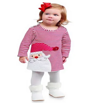 Yürüyor Çocuk Bebek Kız Santa Çizgili Prenses Elbise noel Kıyafetleri Giysileri Toddler Kız Yaz Giyim DS19