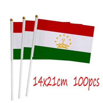 ZXZ Tacikistan el Bayrağı 100 adet 14*21cm Polyester Çift Taraflı Baskı Tacikistan TJ El sallayarak Bayrak plastik bayrak direği