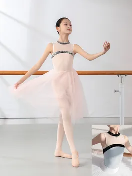 Çocuk Bale Leotard Tek parça Bodysuit Örgü Dikiş Renk Eşleştirme Kolsuz dans kostümü Jimnastik Giysileri Kızlar İçin