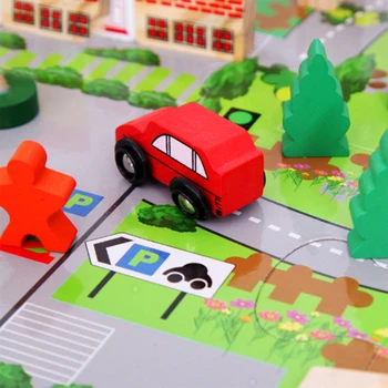 Çocuk Kentsel Parça Üst Geçit Trafik Sahne Kombinasyonu Ahşap Oyuncak Tren Sökme Çocuk eğitici oyuncak