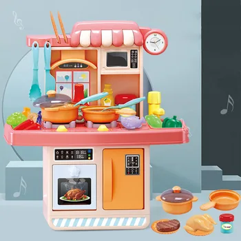Çocuk Oyun Evi Mutfak yemek masası oyuncak seti Aydınlatma Simülasyon Pişirme Ses Sirküle Su Erkek ve Kız Oyuncaklar