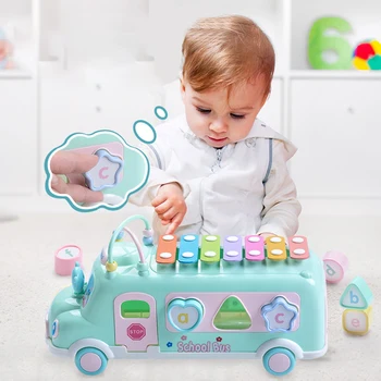 Çok fonksiyonlu Erken Eğitim Biliş oyuncak arabalar Bebek Öğrenme Müzik Otobüs Plastik Bloklar Çocuklar Doğum Günü Noel Komik Hediye