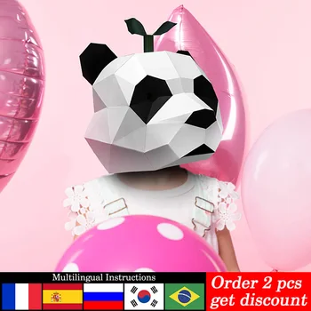 Önceden kesilmiş Panda Kafası Çim Hayvan Maskesi Kağıt Modeli, Küçük Boy, 3D Papercraft Parti Cosplay, El Yapımı DIY Zanaat RTY189