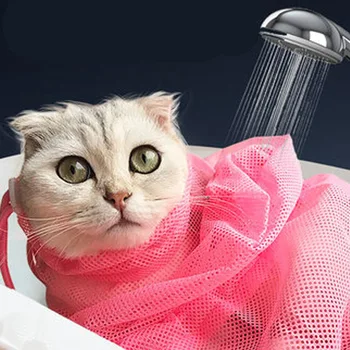 Örgü Kedi Banyo Çantası Kediler Bakım Yıkama Torbaları Kedi Banyo Temiz Çanta Hiçbir Çizik Bite Emniyet Kedi Malzemeleri Tırnak Kesme
