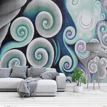 Özel 3D Modern Soyut Yeni Çin Tarzı Renk Uğurlu Bulut Desen TV Arka Plan duvar tablosu Papel De Parede Fresk