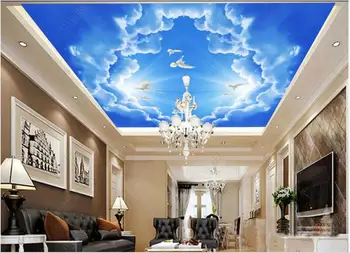 Özel fotoğraf duvar kağıdı 3d tavan duvar kağıdı Moda rüya gibi beyaz güvercin mavi gökyüzü beyaz bulutlar tavan duvar arka plan duvar kağıtları