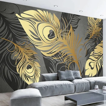 Özel Fotoğraf Duvar Kağıdı Modern Moda Soyut Altın Tüyler Resimleri Oturma Odası Yatak Odası Sanat Boyama Papel De Parede 3 D