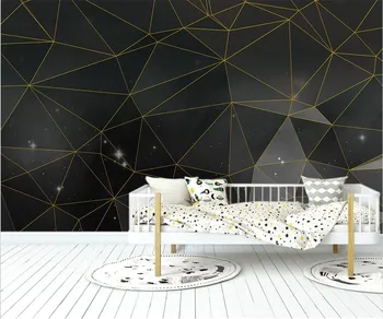 Özel Fotoğraf Duvar Modern altın ışık lüks gri ve beyaz 3D geometri Oturma Odası Kanepe TV Arka Plan duvar 3d Duvar Kağıdı