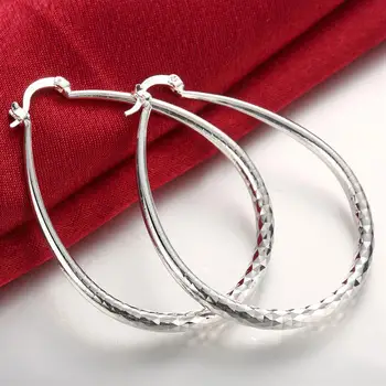 Özel teklif moda 925 Damga Gümüş renk Küpe Kadınlar için 4CM Büyük daire hoop küpe yüksek kaliteli hediyeler parti Takı