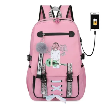Öğrenci Sevimli okul çantası Kawaii Kız Sırt Çantası Kadın seyahat sırt çantası Anti-hırsızlık USB Şarj Dizüstü Kadın Moda Kitap Çantası