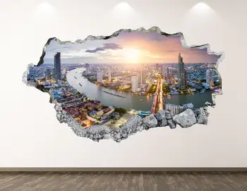 Şehir Günbatımı Duvar Çıkartması-Skyline 3D Parçalanmış duvar sanatı yapışkanı Çocuk Odası Dekor Vinil Ev Posteri Özel Hediye KD345