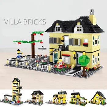 Şehir Lüks Büyük Bahçe Villa Mimari Yapı Taşları Oyunu DIY Yapı Ev Modeli Setleri Tuğla Eğitici eğitici oyuncak