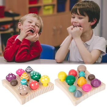 Şekil Sıralama Oyuncak Renkli Ahşap Mantar Toddlers Bulmaca Mantar Oyuncak Hasat Oyunu Toddlers İçin Erkek Ve Kız Okul Öncesi